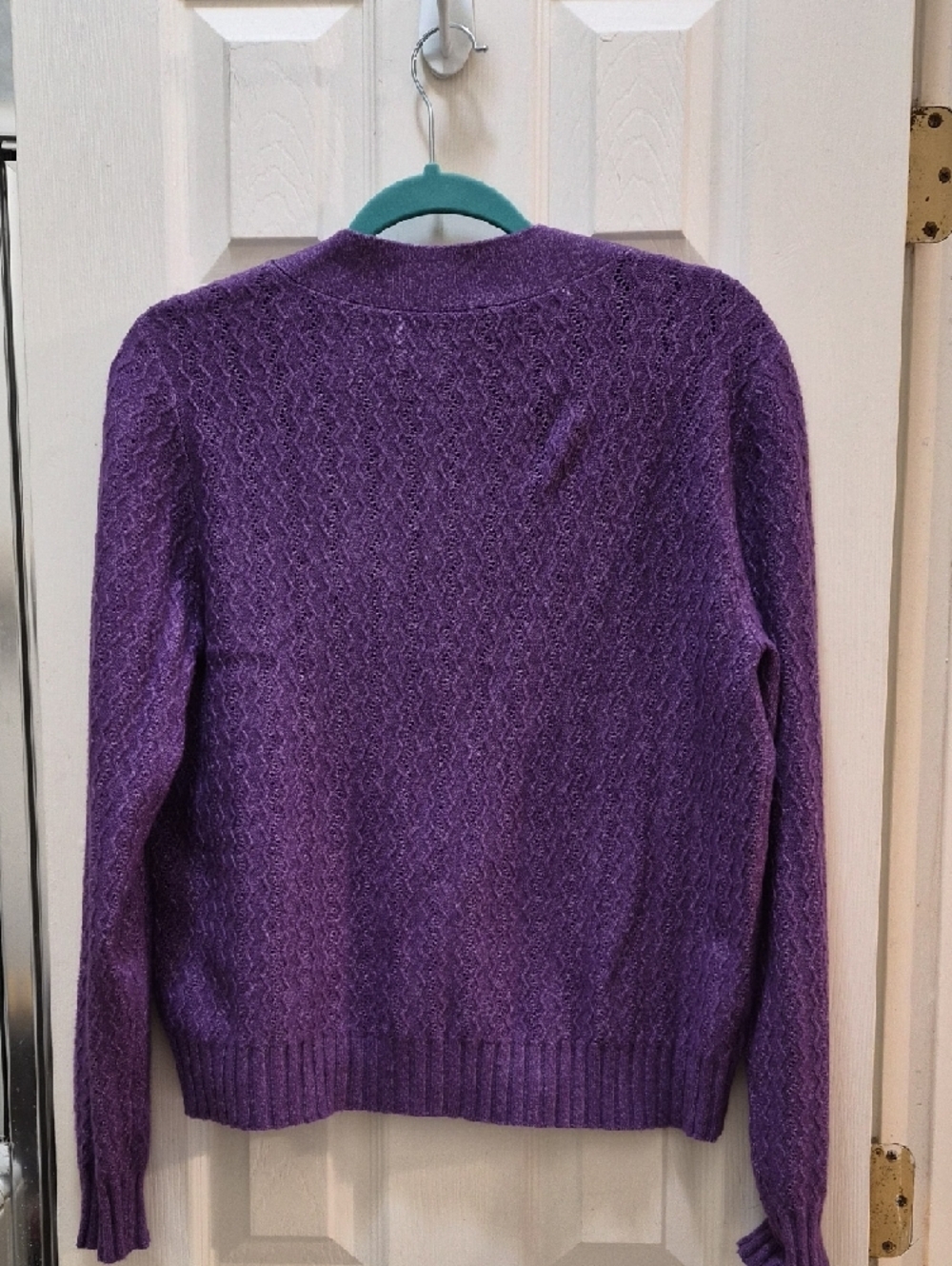 LOFT Deep Purple V-Neck Button Front Cardigan - Picture 2 of 3